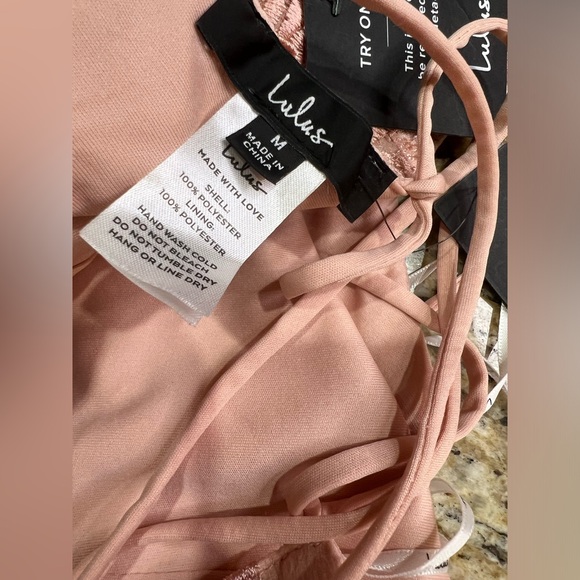 Lulu’s Making Magic Blush Pink Fringe Lace-Up Two-Piece Open Back Top & Skirt M - Picture 7 of 11